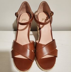J Crew Leather Cross Strap Espadrille Wedge Sandal